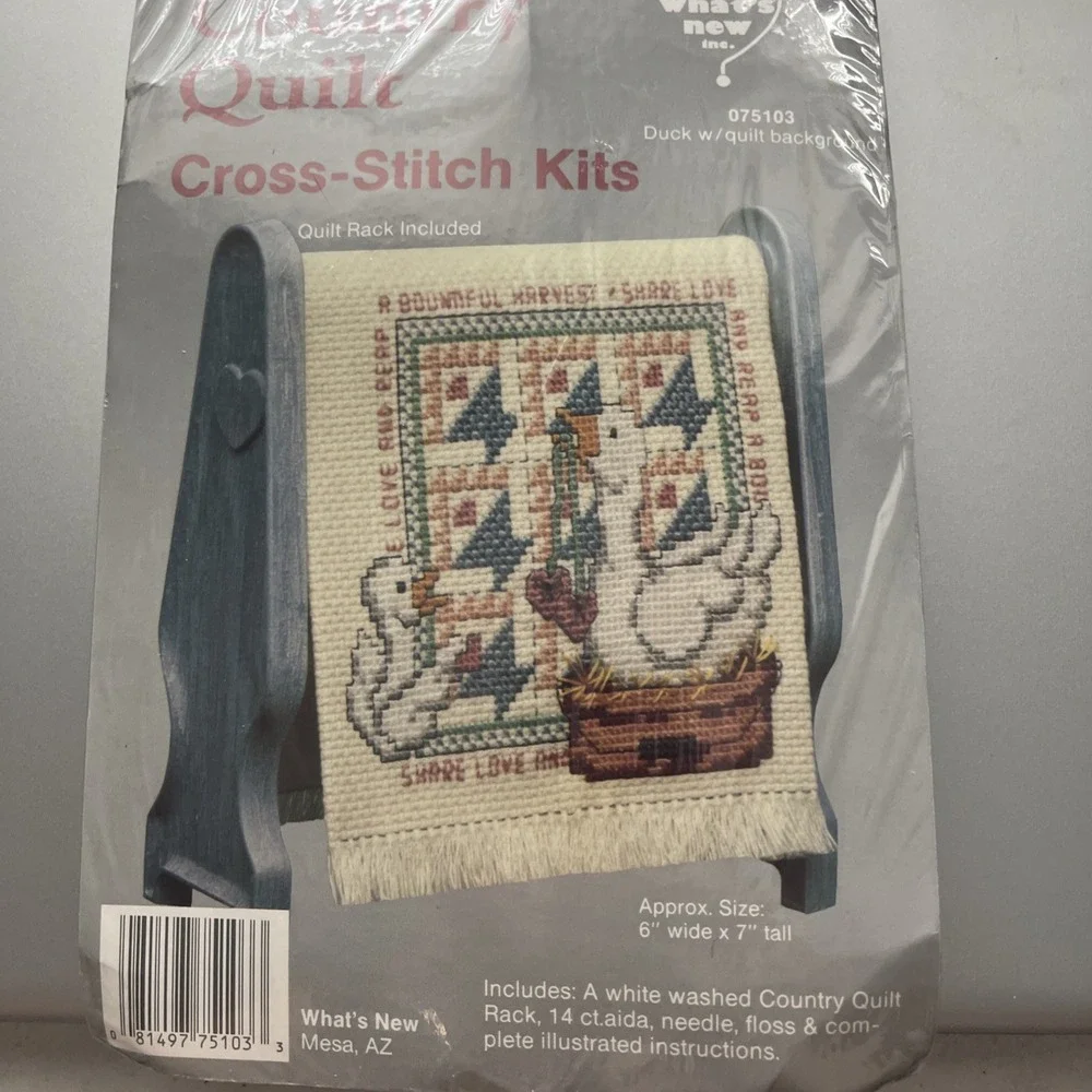 What's New Country Quilt Blue Rack Ducks w/ Quilt Cross Stitch Kit #075103